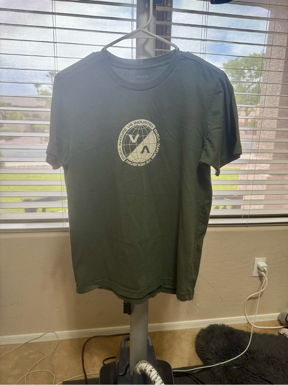 RVCA Olive Green Short Sleeve Tee with Circular Logo